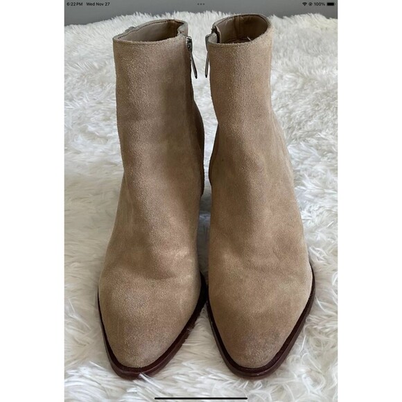 Sam Edelman Wm’s Size 9 Blake Tan Suede Leather Bootie/Boots Chunky Stacked Heel - Picture 2 of 9